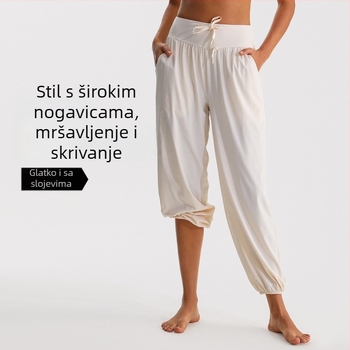 Ženske široke sportske hlače s brzo sušenjem i prozračnim materijalom, visokim strukom, slobodan kroj, za trčanje, ples i jogu
