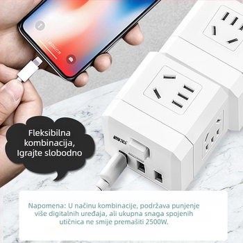USB punjač-kocka s više utičnica, 220V, 2500W, CCC certificiran