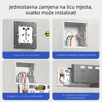 Površinski montirani panel utičnica sa 21 rupa, prekidač napajanja, tijelo od fosfor brončane, 10 A, 250 V AC, dizajn s jednim modulom i više rupa