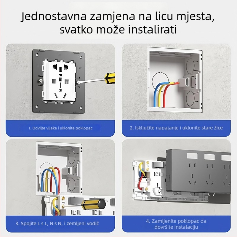 Površinski montirani panel utičnica sa 21 rupa, prekidač napajanja, tijelo od fosfor brončane, 10 A, 250 V AC, dizajn s jednim modulom i više rupa