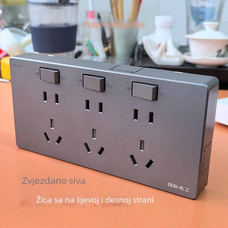 Površinski montirani panel utičnica sa 21 rupa, prekidač napajanja, tijelo od fosfor brončane, 10 A, 250 V AC, dizajn s jednim modulom i više rupa