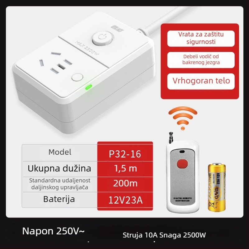 Pucai bežično daljinsko upravljana utičnica, 220V, 10A, 2500W, zaštita od električnog udara