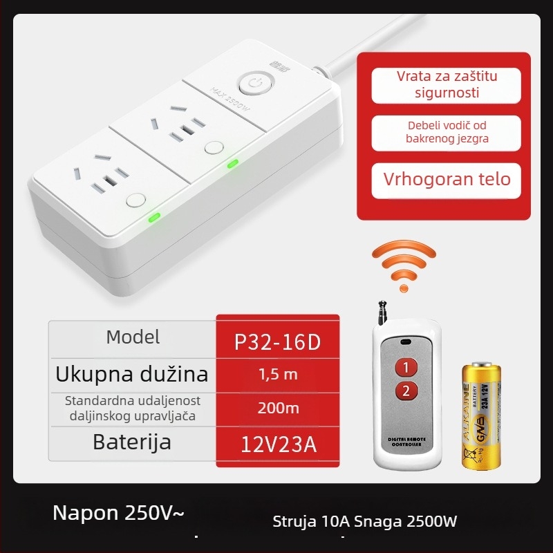 Pucai bežično daljinsko upravljana utičnica, 220V, 10A, 2500W, zaštita od električnog udara