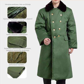 Vojnog stila dugi kaput, polar fleece, topao, jednobojan, zima, D-stil