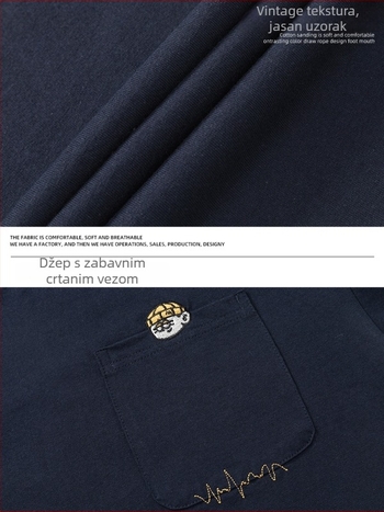 Muški pamuk T-shirt s japanskim stilom retro šivanim uzorkom, kratkim rukavima, širokim krojem, ljeto