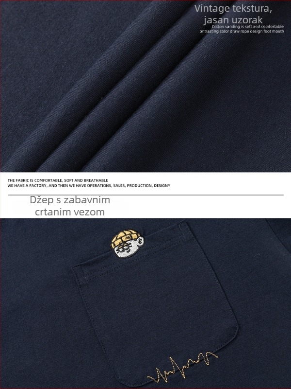 Muški pamuk T-shirt s japanskim stilom retro šivanim uzorkom, kratkim rukavima, širokim krojem, ljeto