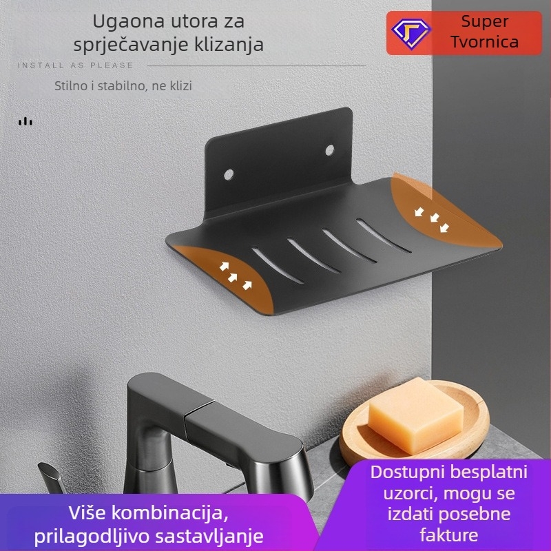 Zidni držač sapuna i polica za pohranu, bez bušenja, metalni, moderni minimalistički stil, 1 razina, kuhinjsko skladištenje