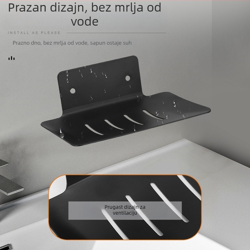 Zidni držač sapuna i polica za pohranu, bez bušenja, metalni, moderni minimalistički stil, 1 razina, kuhinjsko skladištenje