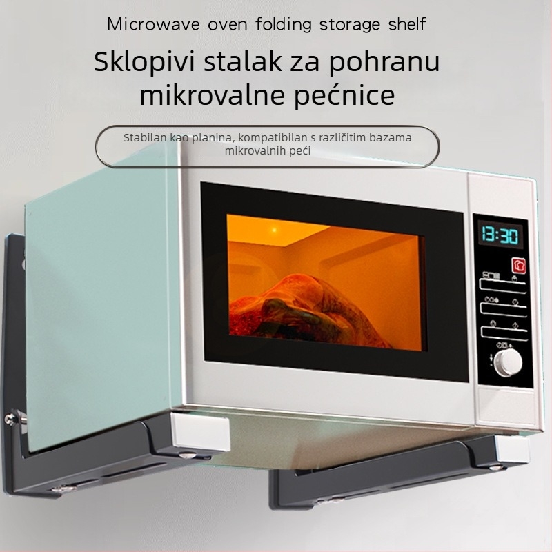 Zidni držač za mikrovalnu pećnicu od nehrđajućeg čelika, proširiv i sklopiv, nordijski stil, model 2025.1.18