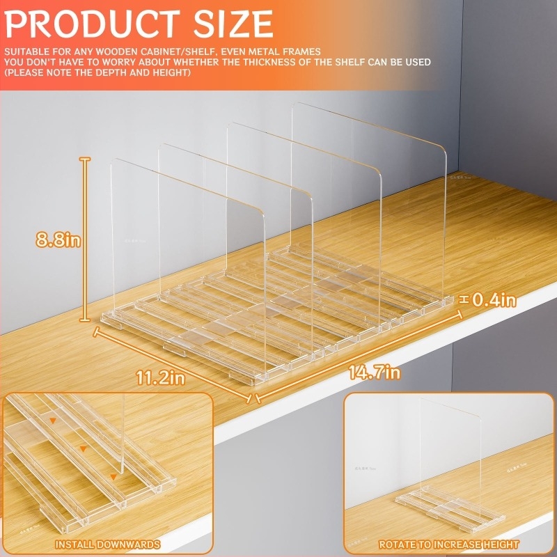 Plastični prilagodljivi djelitelj za novčanike i torbice – stolni organizator za police, 1 razina