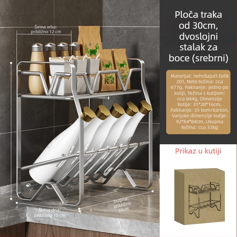 3-stupanjski nehrđajući čelični stalak za začine, s nagibnim policama za kuhinjski pult, prenosiv, bez bušenja