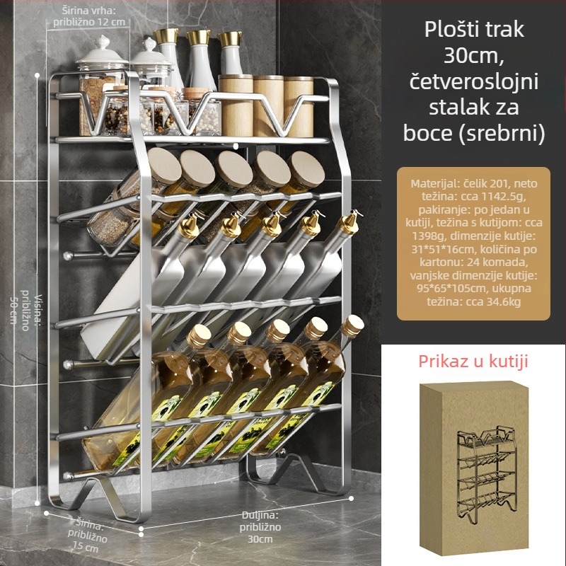 3-stupanjski nehrđajući čelični stalak za začine, s nagibnim policama za kuhinjski pult, prenosiv, bez bušenja