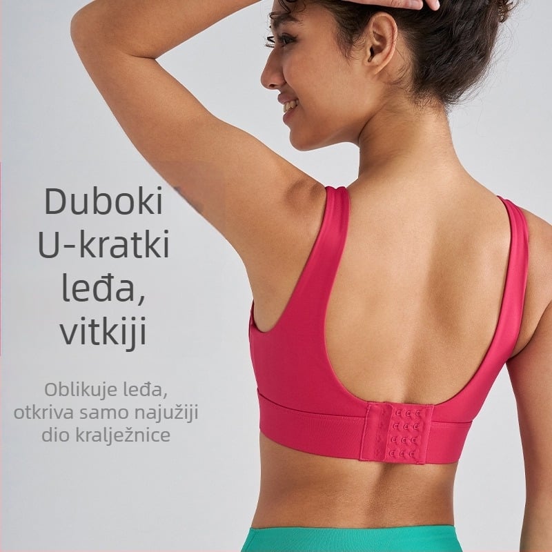 OTSA Ženski sportski grudnjak s integriranim jastučićem, joga top u jednoj komadu, visoka podrška, četiri reda zatvarača na leđima, fiksne dvostruke naramenice