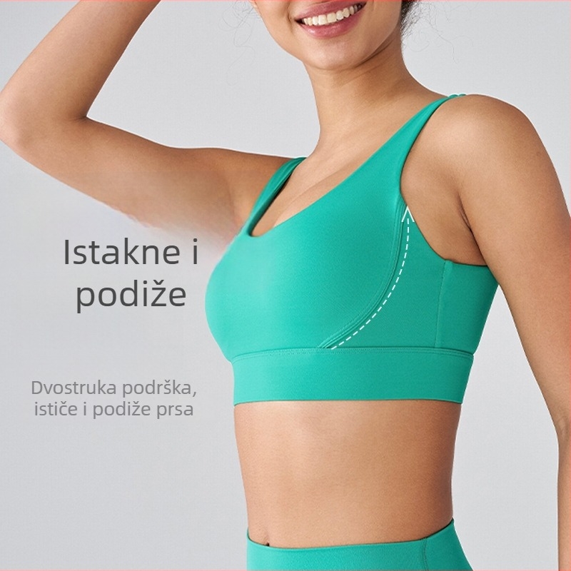 OTSA Ženski sportski grudnjak s integriranim jastučićem, joga top u jednoj komadu, visoka podrška, četiri reda zatvarača na leđima, fiksne dvostruke naramenice