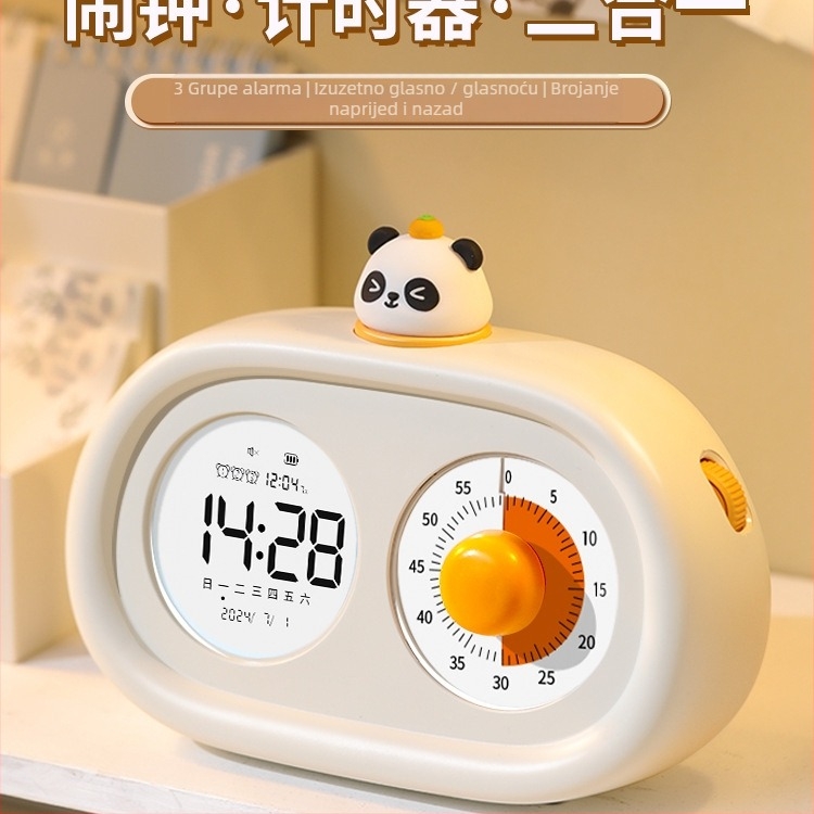 Stolni sat za učenike i djecu, tiho mehaničko kretanje, LED zaslon, vanjsko napajanje, brojčanik od kaljenog stakla