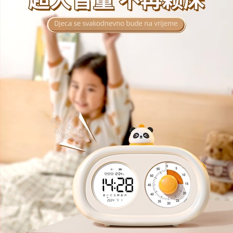 Stolni sat za učenike i djecu, tiho mehaničko kretanje, LED zaslon, vanjsko napajanje, brojčanik od kaljenog stakla