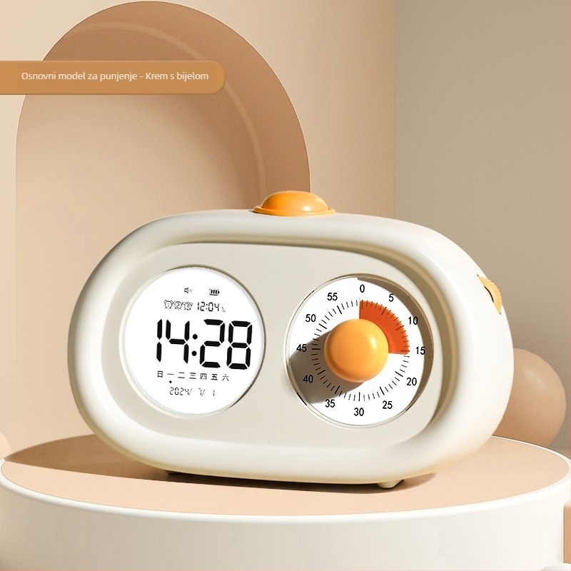 Stolni sat za učenike i djecu, tiho mehaničko kretanje, LED zaslon, vanjsko napajanje, brojčanik od kaljenog stakla