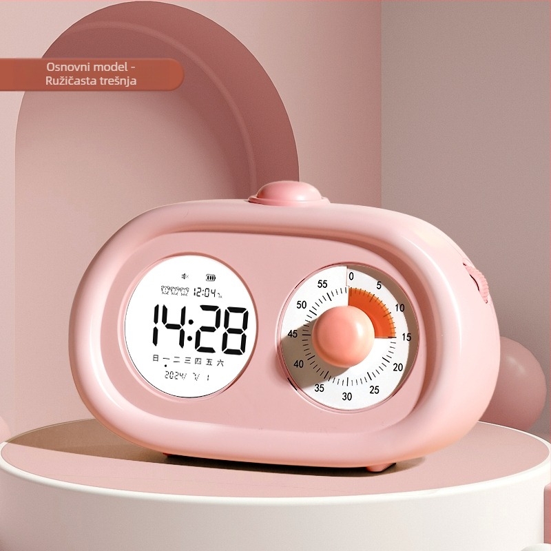 Stolni sat za učenike i djecu, tiho mehaničko kretanje, LED zaslon, vanjsko napajanje, brojčanik od kaljenog stakla