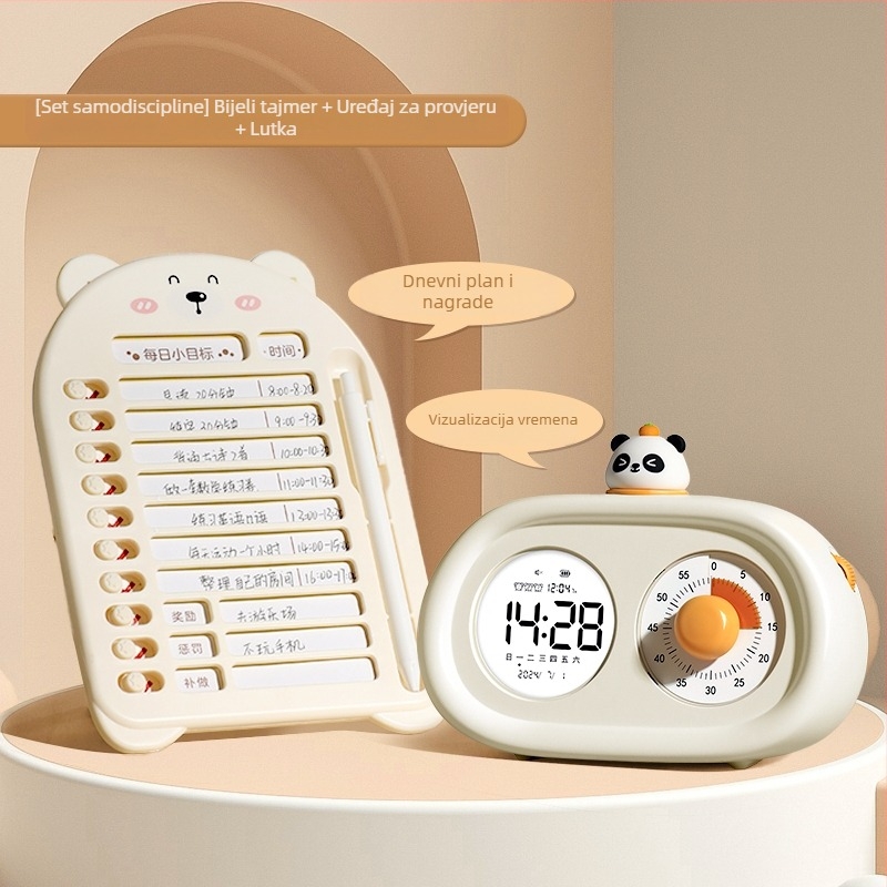 Stolni sat za učenike i djecu, tiho mehaničko kretanje, LED zaslon, vanjsko napajanje, brojčanik od kaljenog stakla