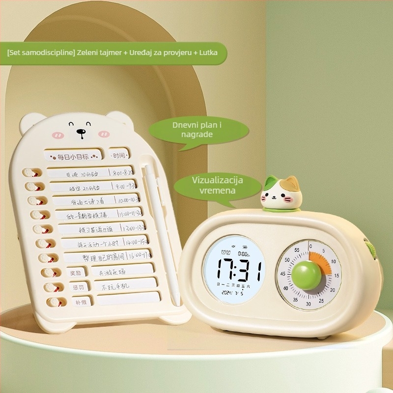 Stolni sat za učenike i djecu, tiho mehaničko kretanje, LED zaslon, vanjsko napajanje, brojčanik od kaljenog stakla