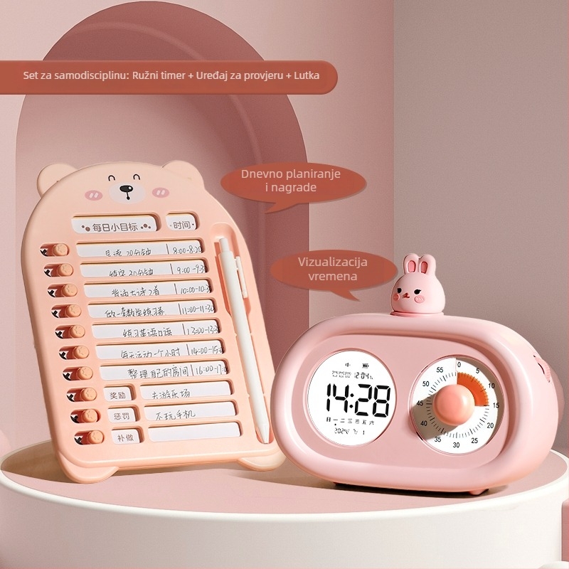 Stolni sat za učenike i djecu, tiho mehaničko kretanje, LED zaslon, vanjsko napajanje, brojčanik od kaljenog stakla