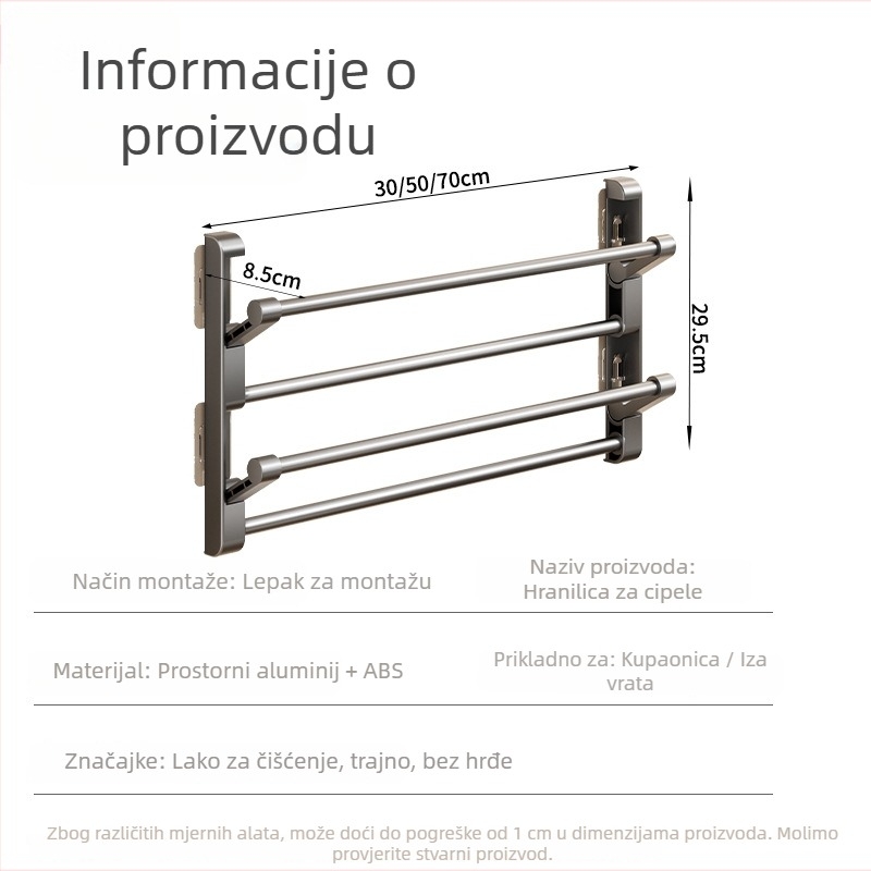 Zidni sklopivi ormarić za cipele, 4 etaže, bez bušenja, samoljepljivi, materijal aluminij + plastika, za kupaonicu i dnevni boravak