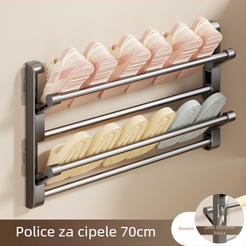 Zidni sklopivi ormarić za cipele, 4 etaže, bez bušenja, samoljepljivi, materijal aluminij + plastika, za kupaonicu i dnevni boravak
