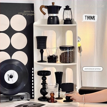 Ugaoni regaľ za stolnu površinu s višestrukim policama – umjetna ploča, moderni minimalistički stil, uzorci po narudžbi, bez ugradnje