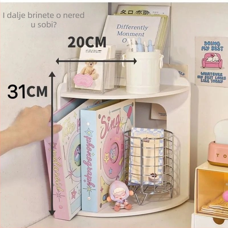 Ugaoni regaľ za stolnu površinu s višestrukim policama – umjetna ploča, moderni minimalistički stil, uzorci po narudžbi, bez ugradnje