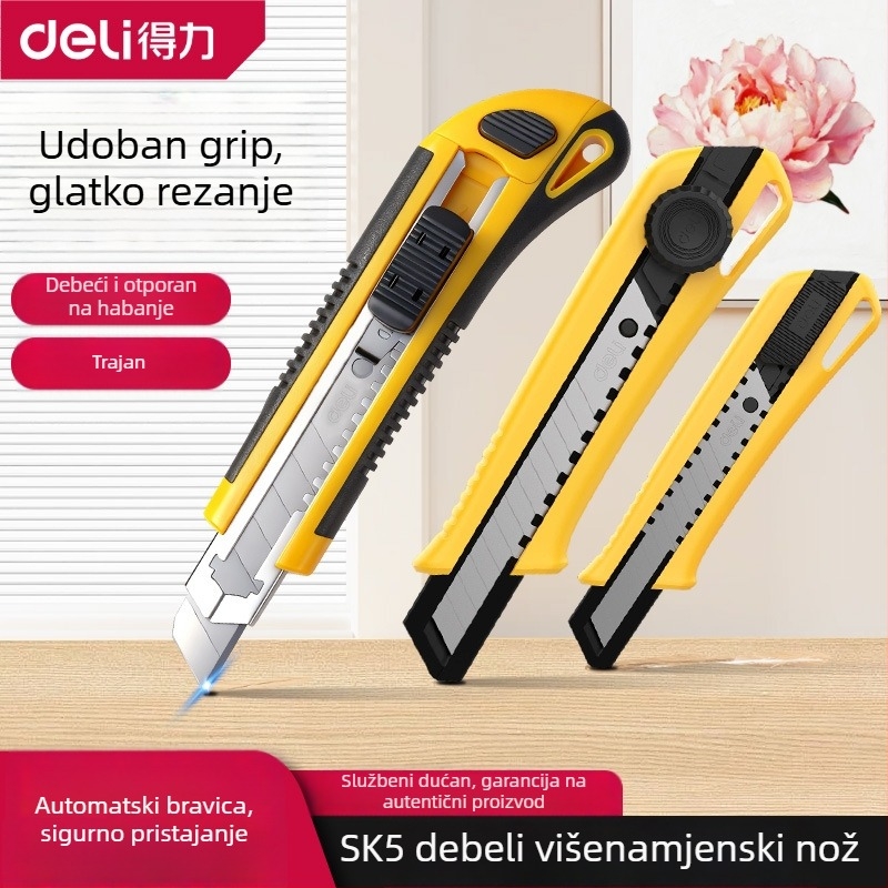 Deli DL003c Višenamjenski nož za otvaranje kutija i rezanje tapeta – kućište od plastike + metal, model DL003c, šifra DL003C