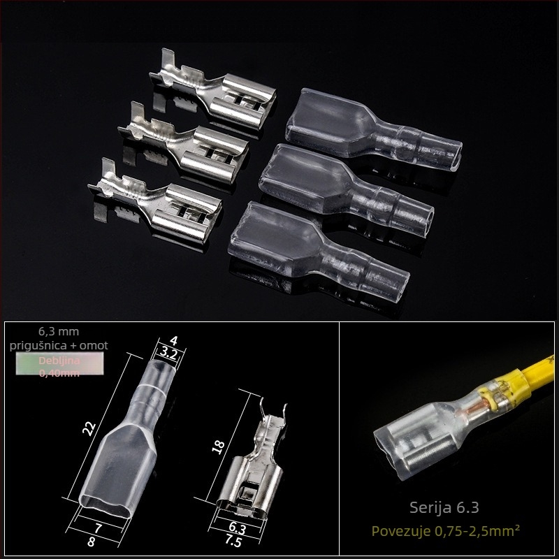 Krimpani bakreni terminalni konektor, 4.8/6.3 mm, ženski konektor, 1000 kom
