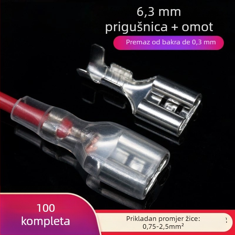 Krimpani bakreni terminalni konektor, 4.8/6.3 mm, ženski konektor, 1000 kom