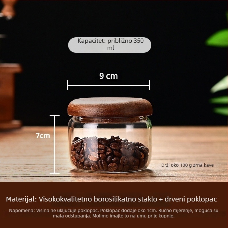 Staklena posuda za šećer s drvenim poklopcem, cilindričnog oblika, kapacitet 301–500 ml, mikrovalna kompatibilna
