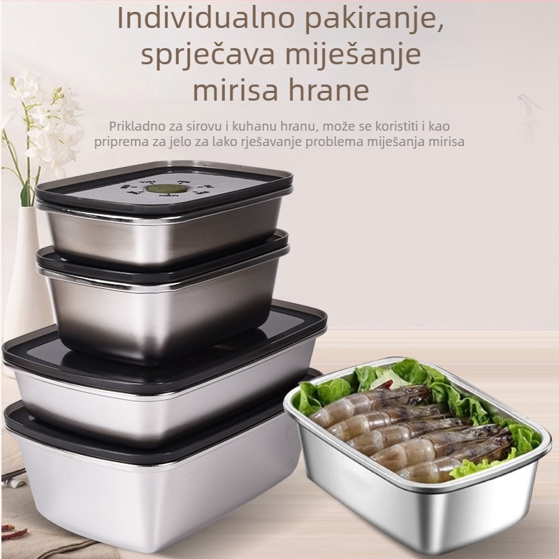 Posuda za hranu od 304 nehrđajućeg čelika s vakuumom, kvadratnog oblika, kapacitet 800–1000 ml