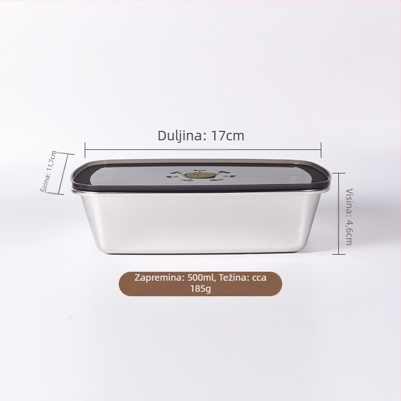 Posuda za hranu od 304 nehrđajućeg čelika s vakuumom, kvadratnog oblika, kapacitet 800–1000 ml