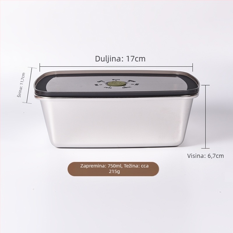 Posuda za hranu od 304 nehrđajućeg čelika s vakuumom, kvadratnog oblika, kapacitet 800–1000 ml