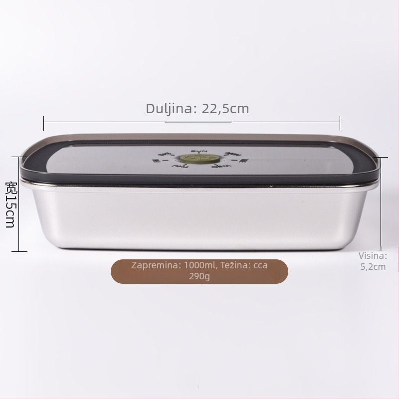 Posuda za hranu od 304 nehrđajućeg čelika s vakuumom, kvadratnog oblika, kapacitet 800–1000 ml