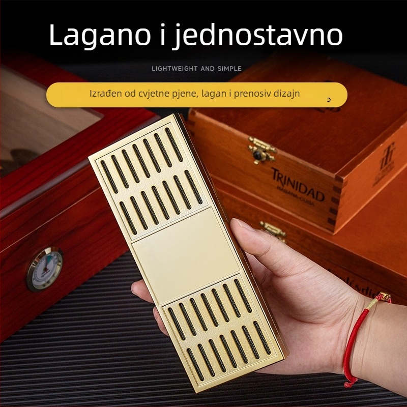 Vlaživač cigare — Prijenosna pravokutna kutija, nehrđajući čelik + ABS, za cigare i čaj, HANNICOOK