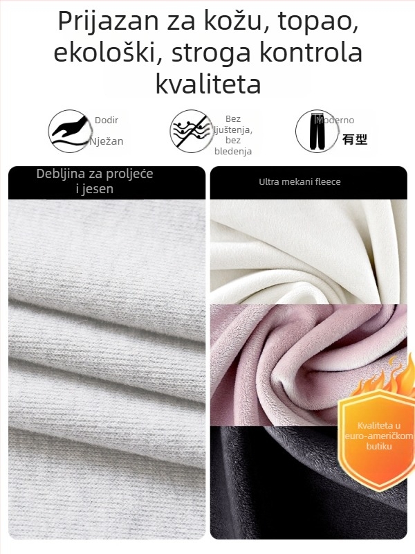 Ženske hlače američkog stila s fleece podstavom, manžetna pri gležnjevima, visokim strukom, duge, pamuk-poliester smjesa (50-70% pamuk, 30-50% poliester) – jesen 2025