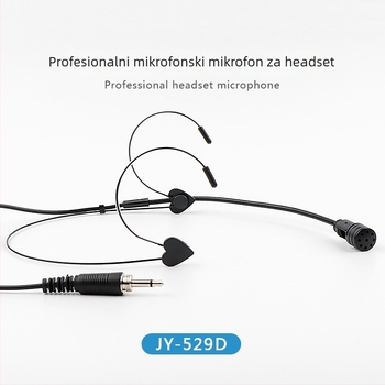 Žični mikrofón za nošenje na glavi uz slušalice, Junyin JY-529D; raspon frekvencija 20 Hz–20 kHz; SNR ≥75 dB; duljina kabela 1 m; nazivna snaga 5 W