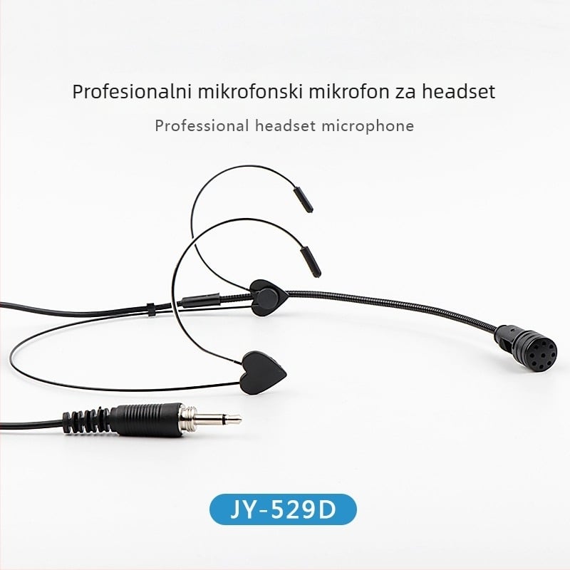 Žični mikrofón za nošenje na glavi uz slušalice, Junyin JY-529D; raspon frekvencija 20 Hz–20 kHz; SNR ≥75 dB; duljina kabela 1 m; nazivna snaga 5 W