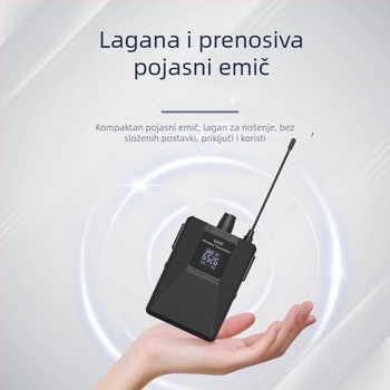 Lapel mikrofon kardioidni, UHF 600-950 MHz, zamjenjiva baterija 300-500 mAh, trajanje baterije 1-3h