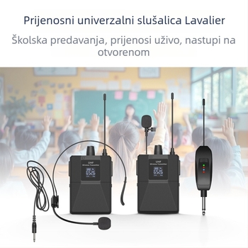 Lapel mikrofon kardioidni, UHF 600-950 MHz, zamjenjiva baterija 300-500 mAh, trajanje baterije 1-3h