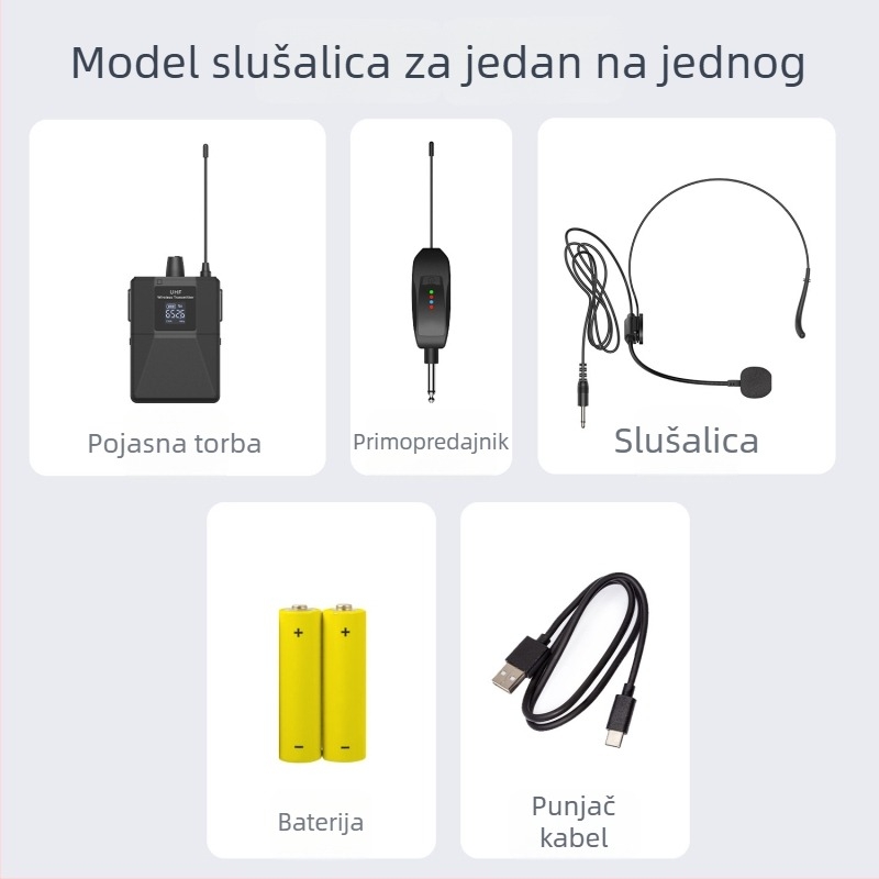Lapel mikrofon kardioidni, UHF 600-950 MHz, zamjenjiva baterija 300-500 mAh, trajanje baterije 1-3h