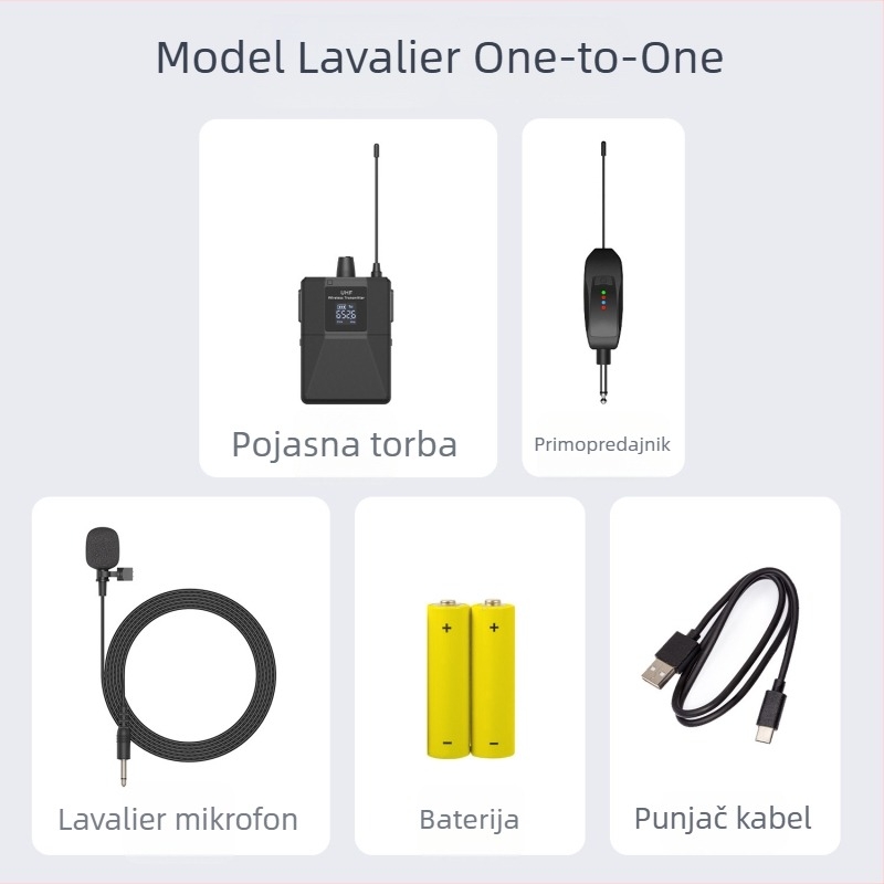 Lapel mikrofon kardioidni, UHF 600-950 MHz, zamjenjiva baterija 300-500 mAh, trajanje baterije 1-3h