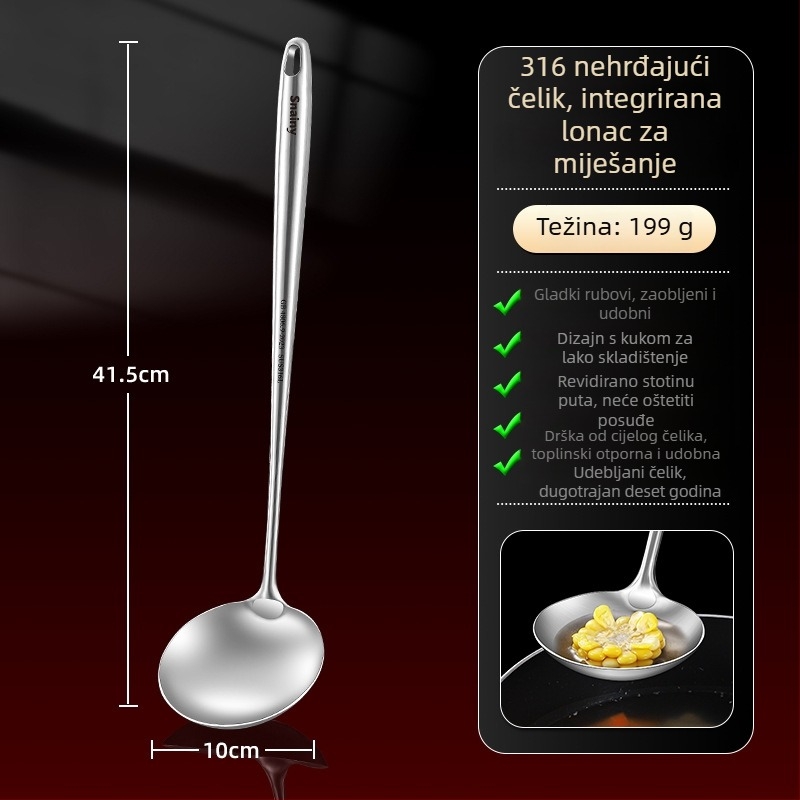 Hiaini kuhinjska špachtla od 316 nerđajućeg čelika s dugom drškom i velikom žlicom za juhu – otpornost na visoke temperature, moguć ispis logotipa