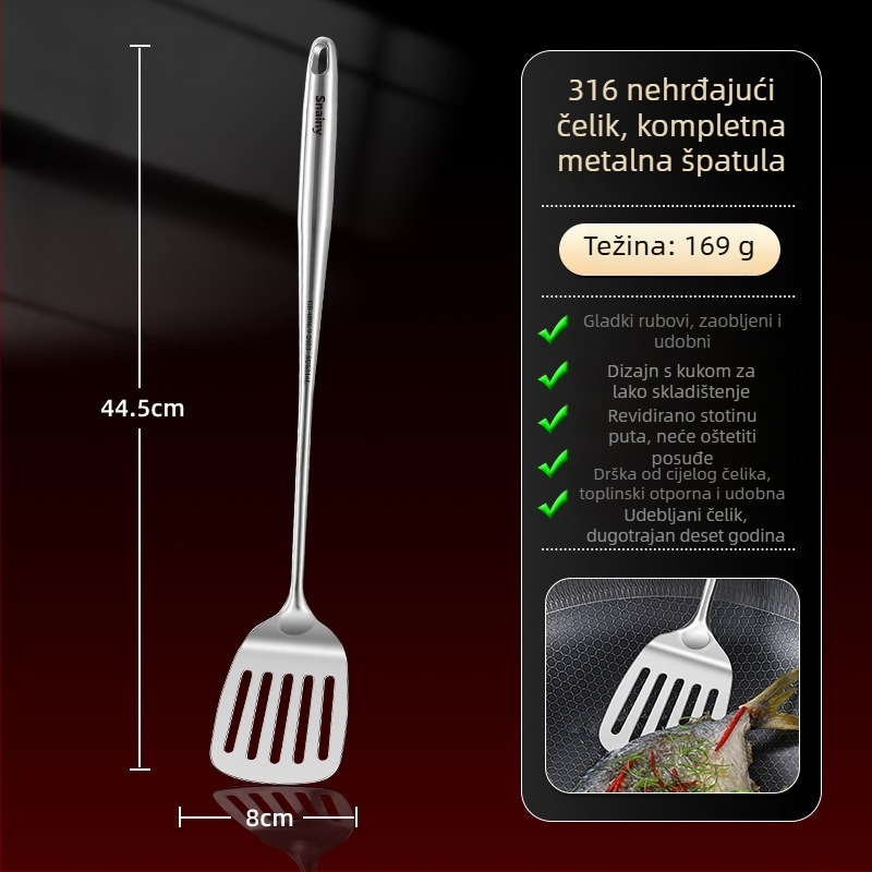 Hiaini kuhinjska špachtla od 316 nerđajućeg čelika s dugom drškom i velikom žlicom za juhu – otpornost na visoke temperature, moguć ispis logotipa