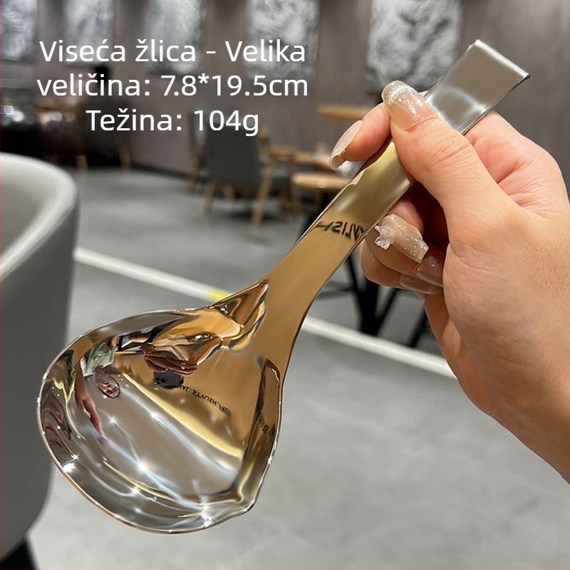 Žlica za juhu od 304 nerđajućeg čelika sa kukom, duboka zdjelica i velika glava, moderni minimalistički dizajn