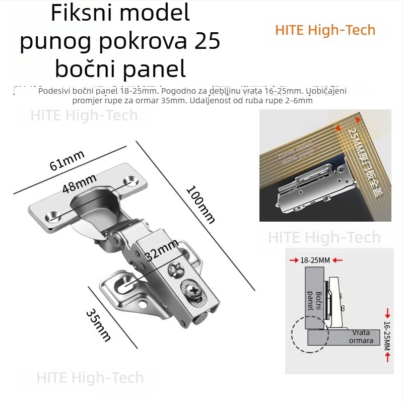 HITE šarka za vrata ormarića, nehrđajući čelik, hidrauličko tlumenje, odvojiva