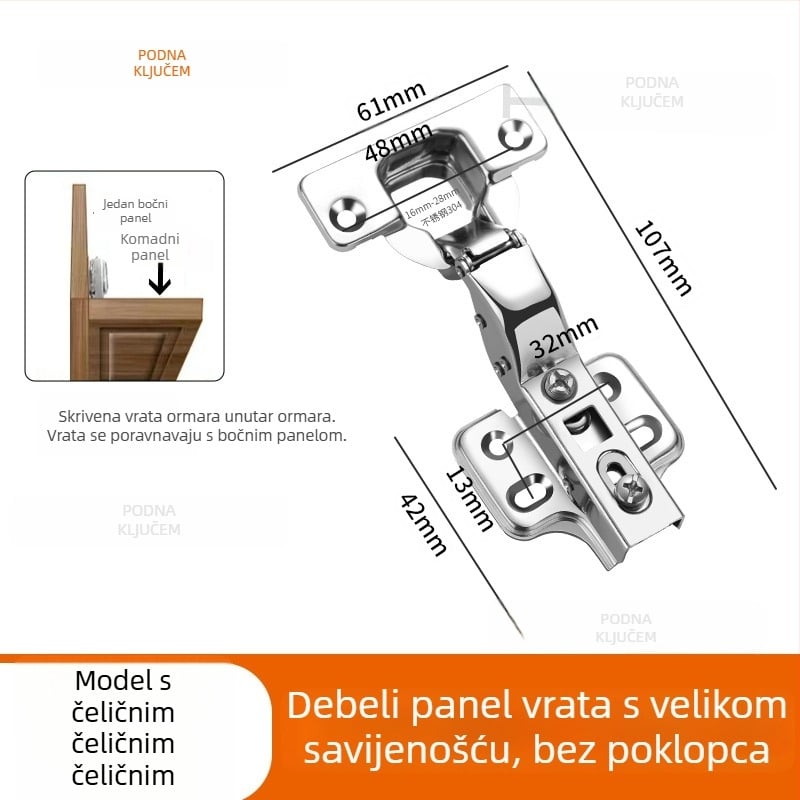 HITE šarka za vrata ormarića, nehrđajući čelik, hidrauličko tlumenje, odvojiva